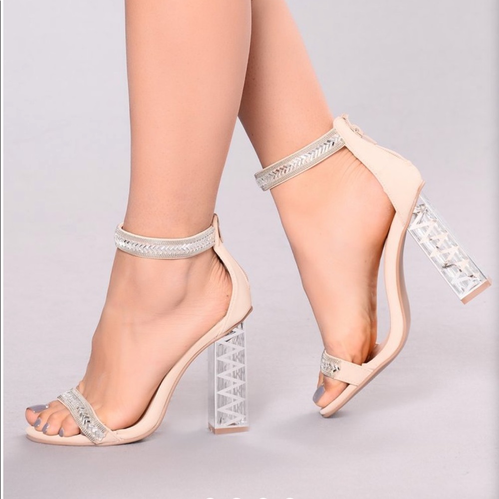 Nude rhinestone heels